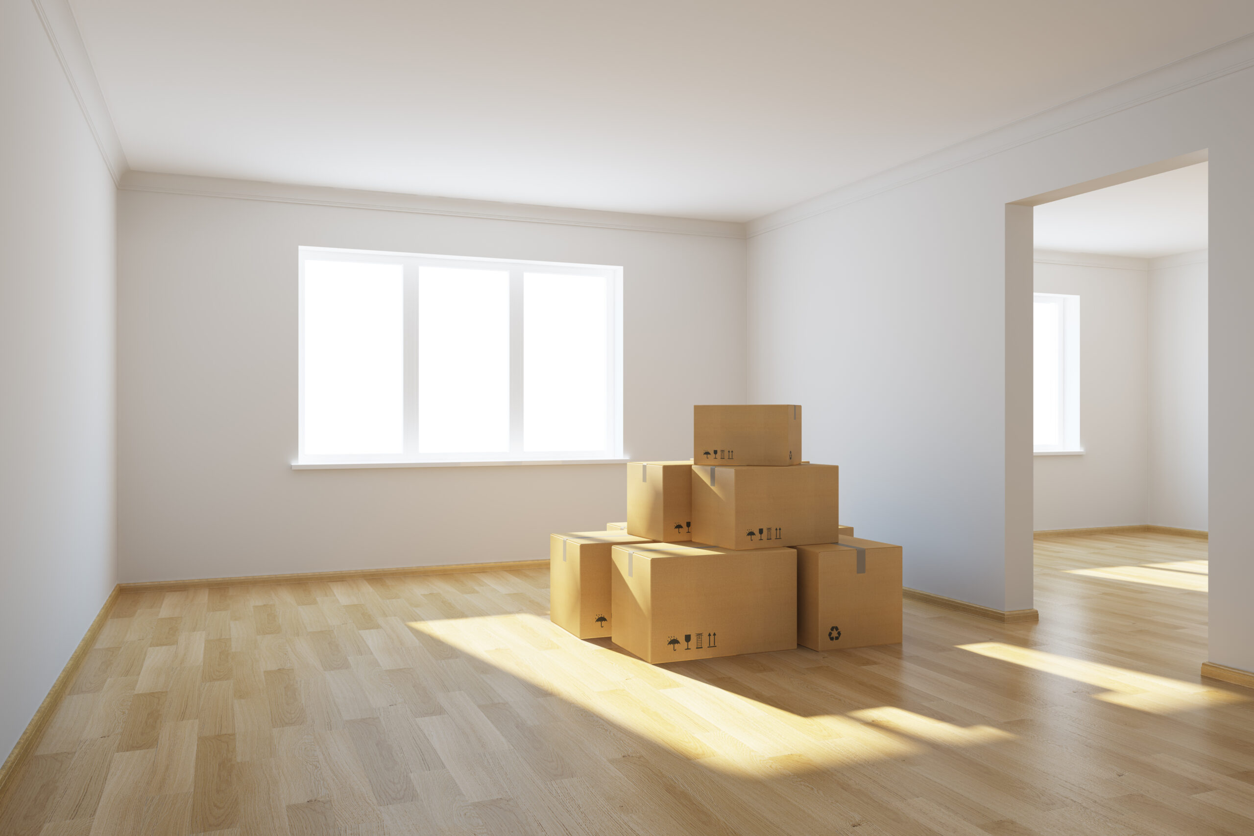 empty apartment with moving boxes, ready for turnover